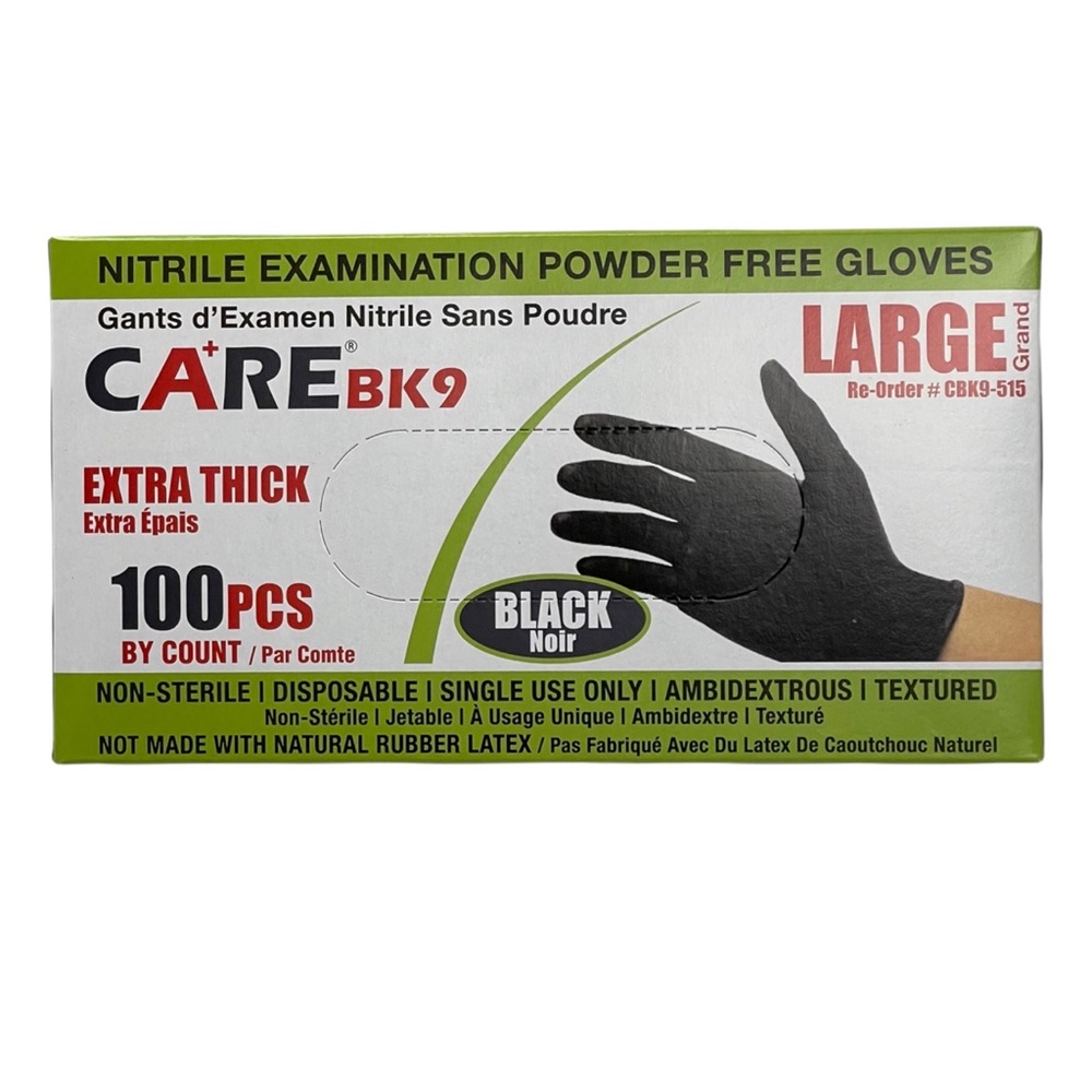 Care BK9 Extra Thick 6 Mil Black Nitrile Examination Gloves | 6 Mil box 100pc